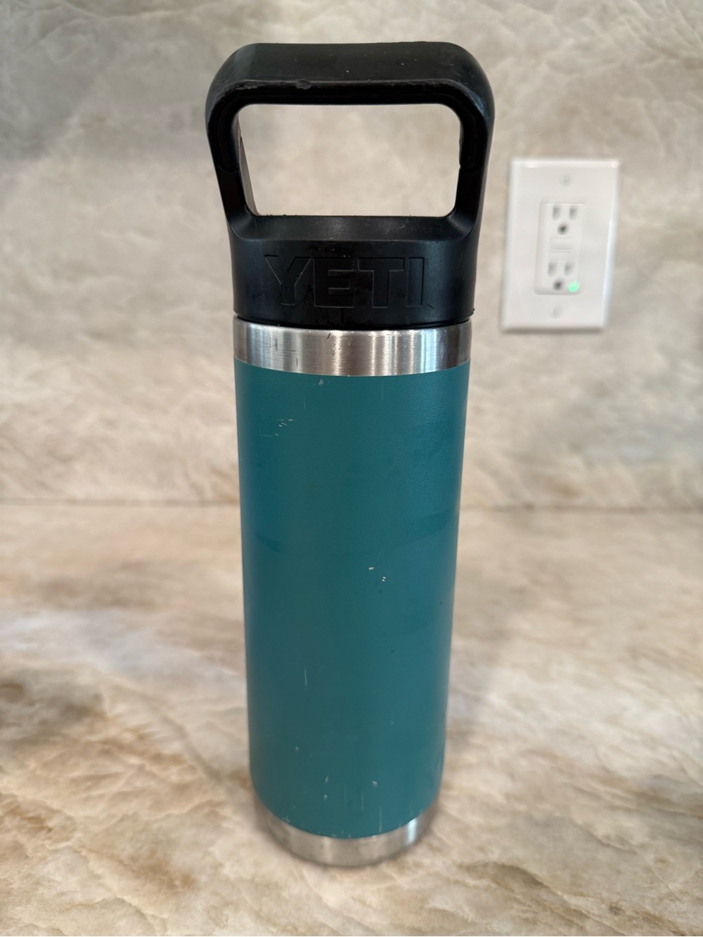 YETI Rambler Jr 16 oz Green Kids Water Bottle Straw Cap